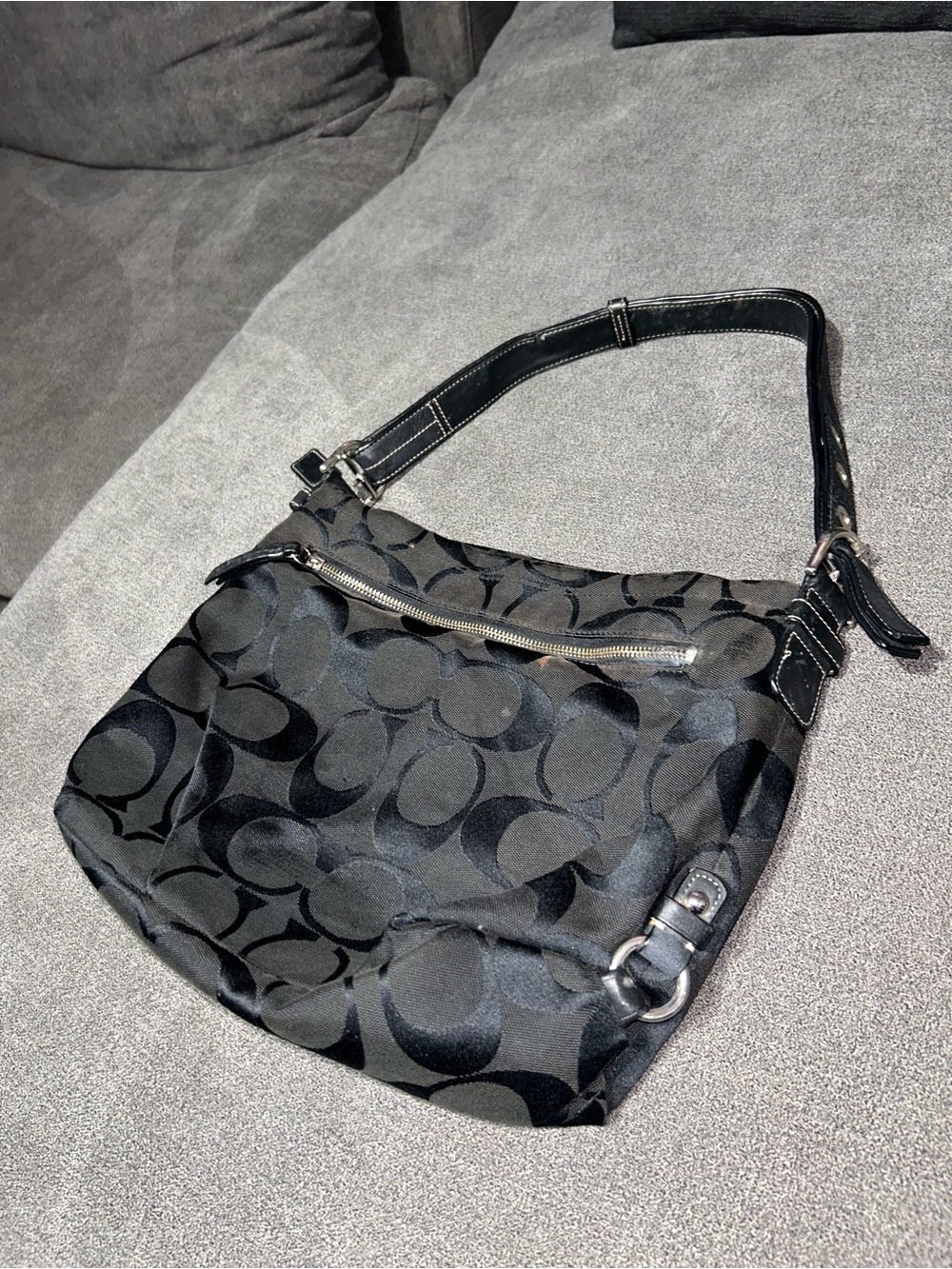 Coach Vintage Signature Duffle Hobo ShoulderBag-F15067 Black Jacquard Y2K- wear